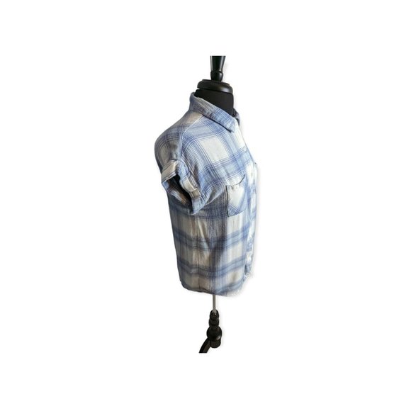 Confess Short Sleeve Blue & White Plaid Button Down Shirt Size Medium - Picture 4 of 10